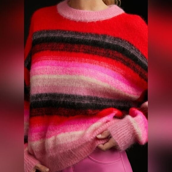 Anthropologie Essentiel Antwerp Como Red Pink Stripe Sweater Jumper XS NWT $330 - Picture 2 of 10
